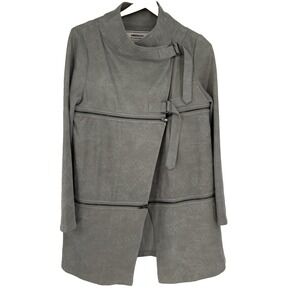 Vanillachocolate Womens Faux Suede Jacket L Gray Strappy‎ Zipper Indie Eclectic
